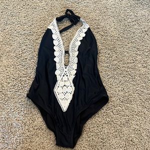 Black, white lace one piece